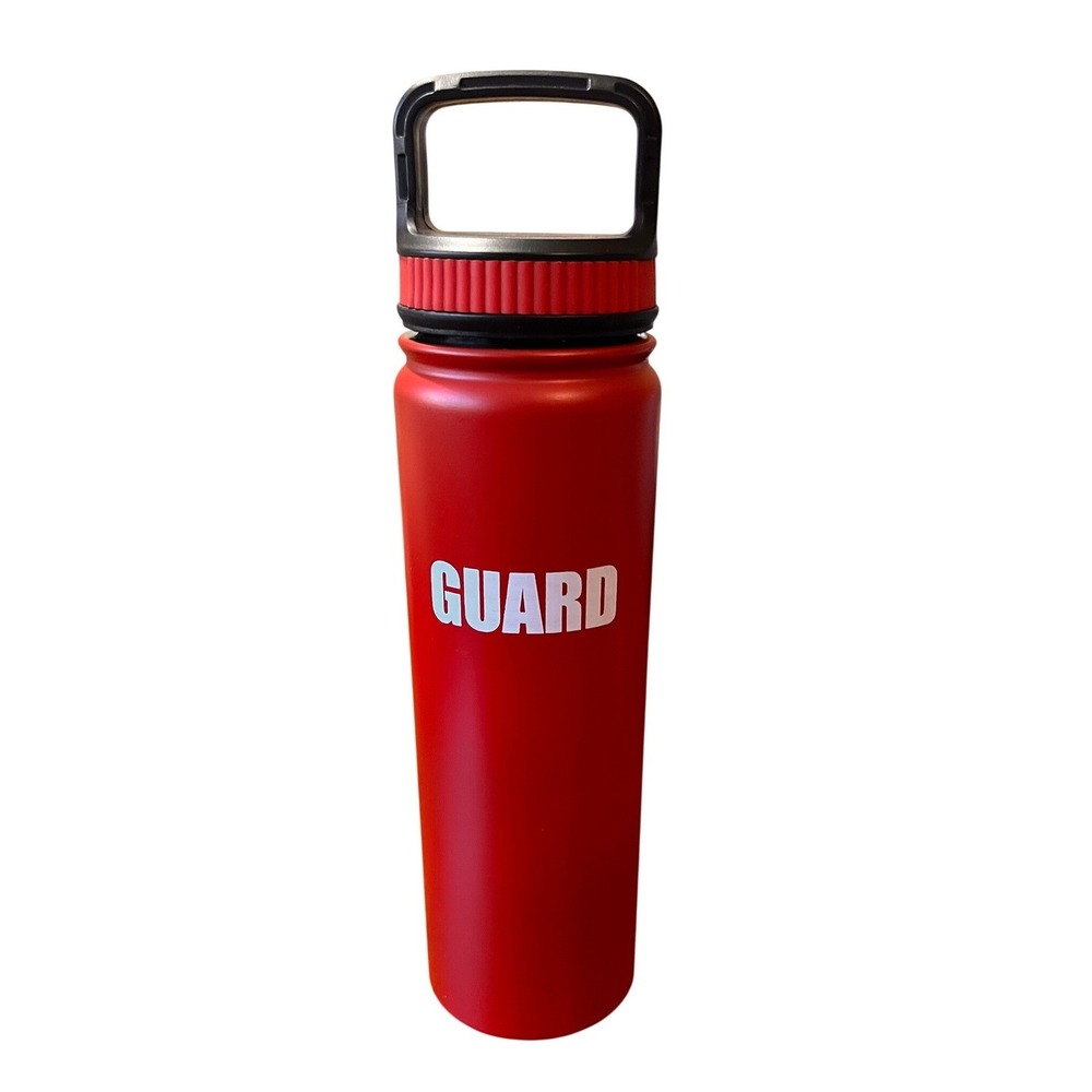 20oz Red Insulated Water Bottle "GUARD" Lifeguard Stainless Steel w/ Handle Lid